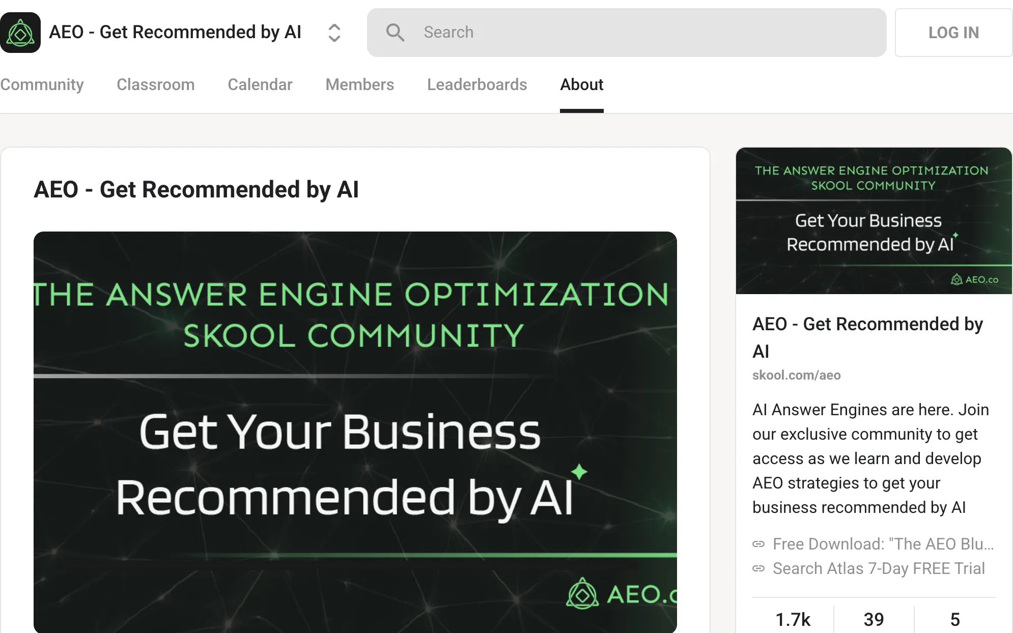 AEO, Get Recommended by AI community page on Skool