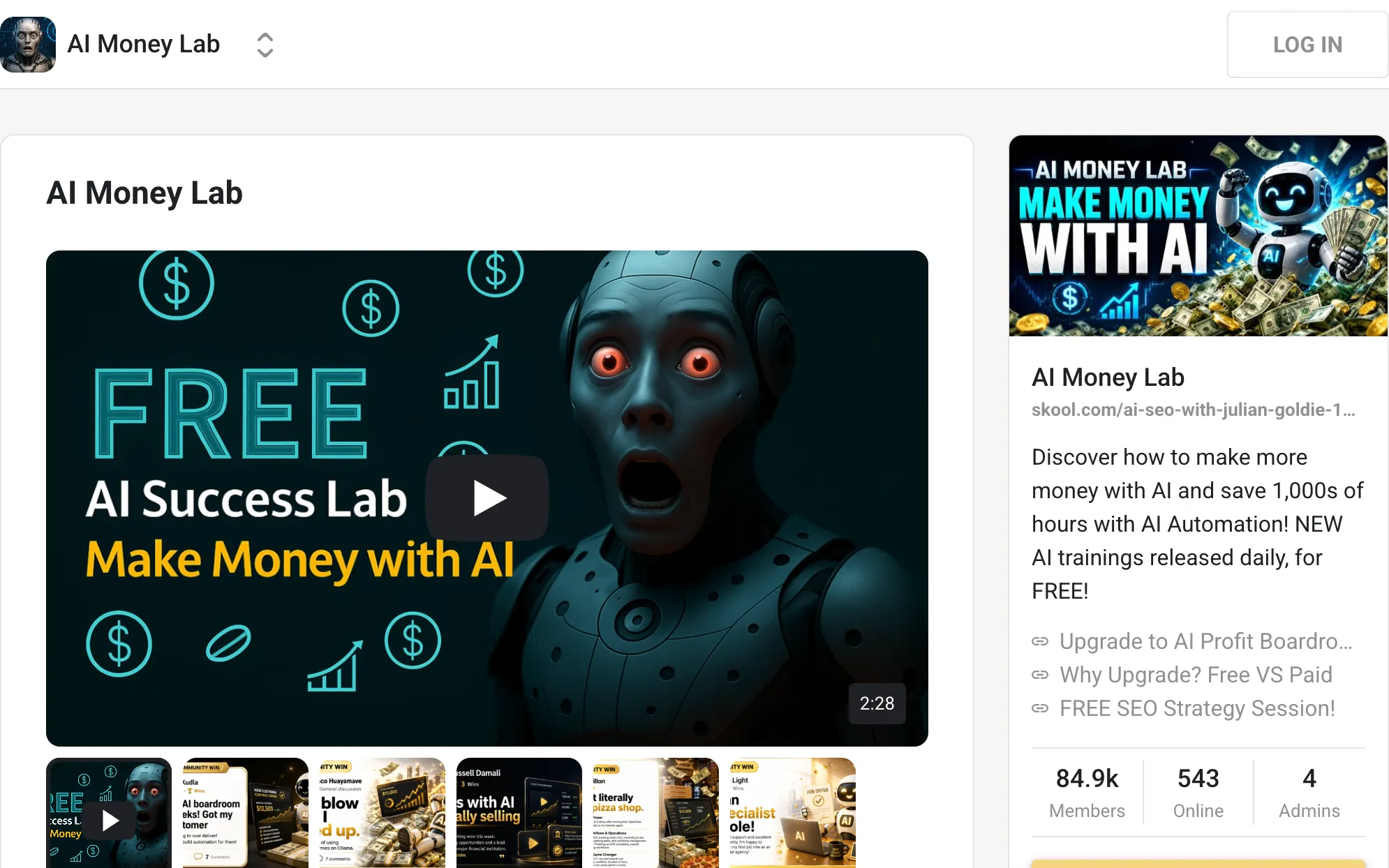 AI Money Lab community page on Skool