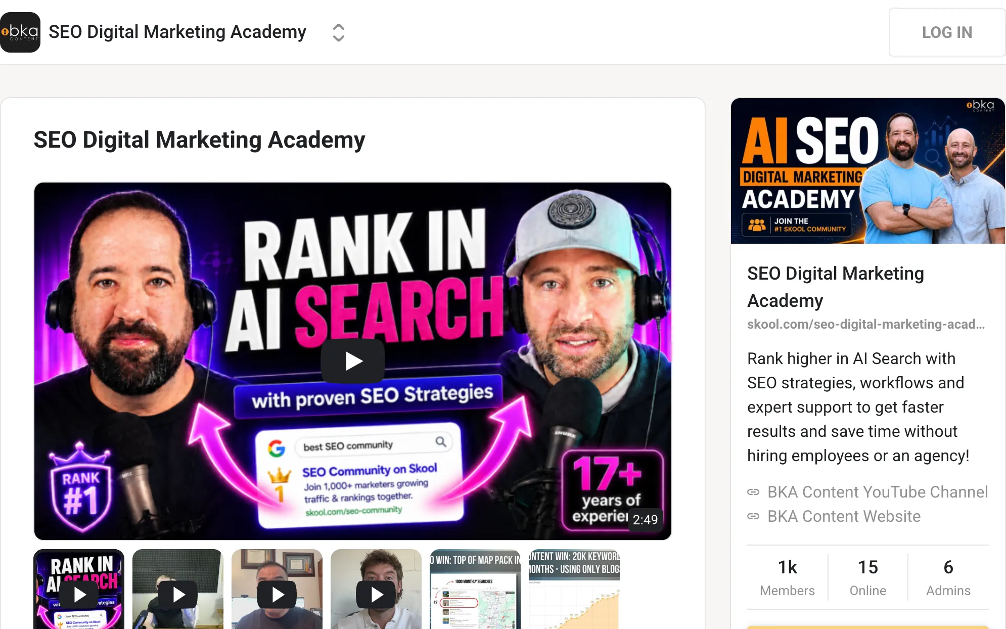 SEO Digital Marketing Academy community page on Skool